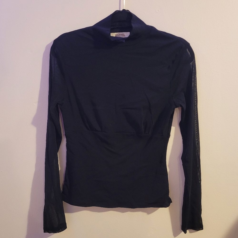 Michael Kors Mock Neck Black Sheer Long Sleeve